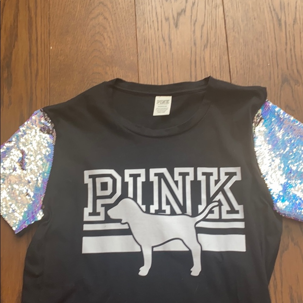 Sequinned sleeve PINK shirt